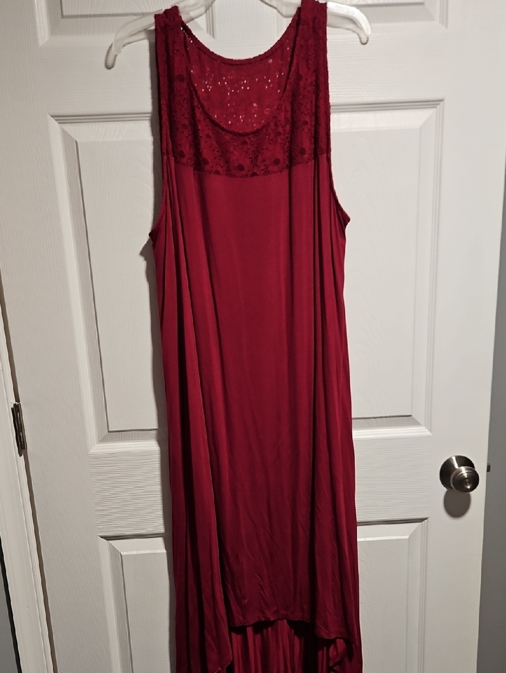 Lane Bryant Red High-Low Maxi Dress with Lace Yoke